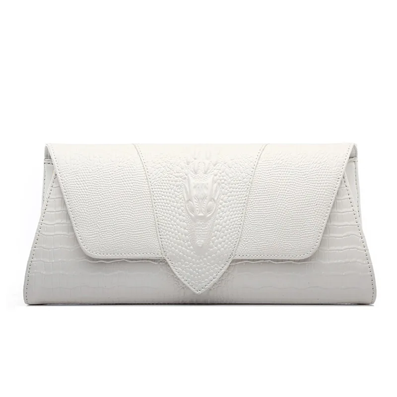 Женская сумка-клатч вечерние из натуральной кожи с узором «крокодиловая кожа» - Цвет: ivory white