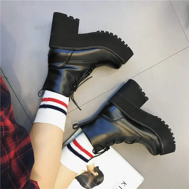 Ботинки martin водонепроницаемые ботинки на толстой платформе и высоком каблуке женские ботинки женская обувь черные ботинки на платформе JXQ-2868-10
