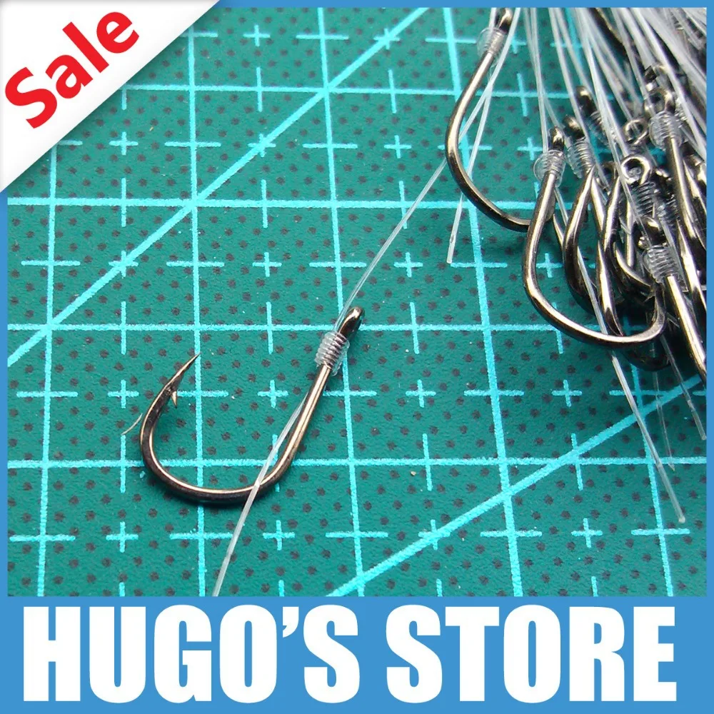 50 pieces high quality eagle claw snelled fishing hooks with 100cm monofilament line 2KGS
