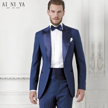 

Men's suits, A button style in the morning peak lapels, blue as the best man Custom jacket and trousers