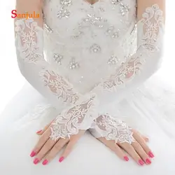 Митенки длинные атласные перчатки для невесты Кружева Аппликации Локоть Длина свадебные аксессуары для невесты guantes para novias G20