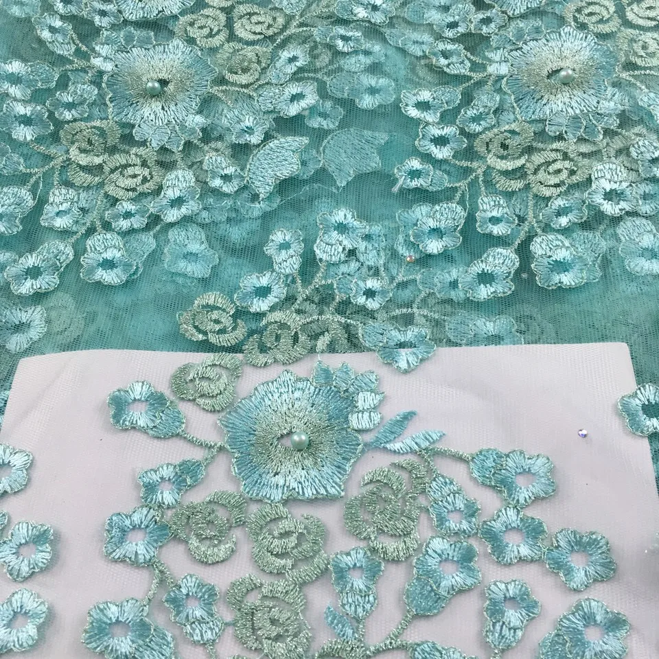 

Green 2019 Latest French Nigerian Lace Fabric High Quality Tulle African Lace Fabric For Wedding Cord Lace Cheap Lace LHX10A-1