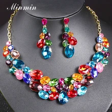 Minmin, уникальные красочные каплевидные кристаллы, Свадебные Ювелирные наборы для женщин, милые серьги, ожерелье, наборы, свадебные ювелирные изделия MTL598