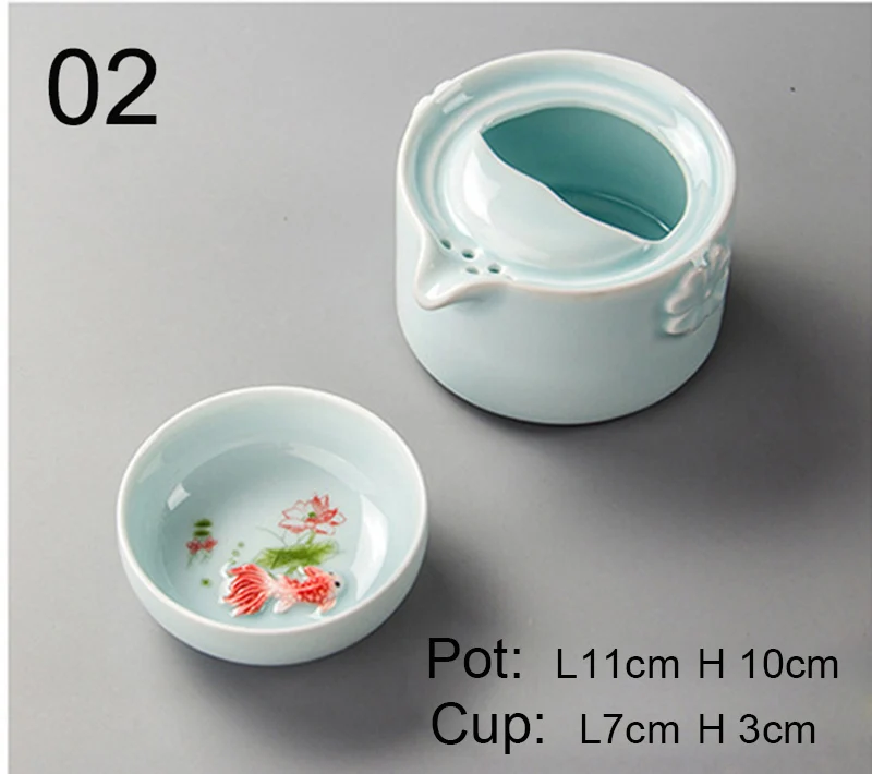 Высокое качество Celadon 3D Карп Путешествия Чайный сервиз, голубой gaiwan чайный сервиз, чайный набор кунг-фу включает в себя 1 чайник 1 чашка, красивый и легкий чайный горшок - Цвет: 02