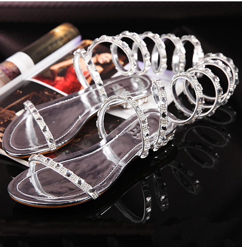 

Summer style gladiator sandals women 2016 Serpentine Crystal shoes woman flats Roman shoes women sandals Drop shipping