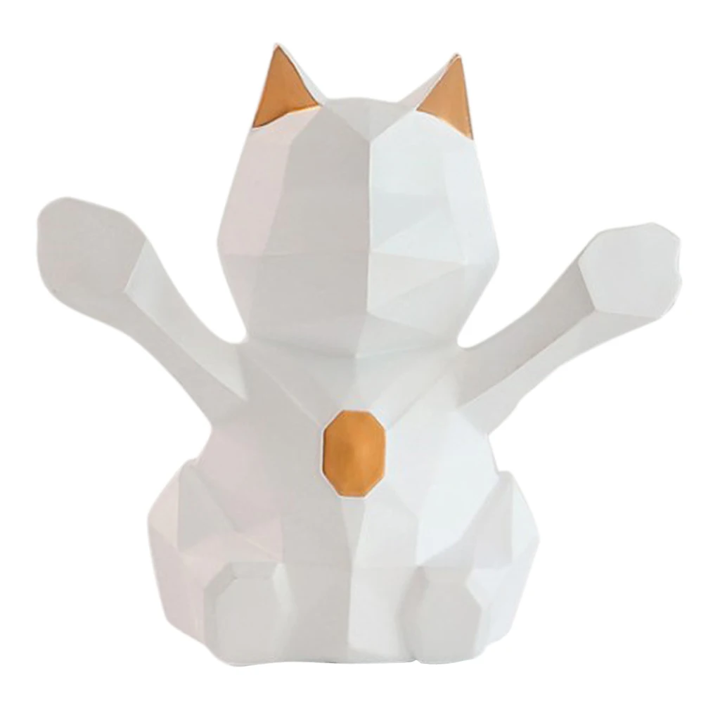 3D Abstract Art Geometric Fortune Lucky Cat Sculpture Resin Animal Statue Figurines Feng Shui Decor