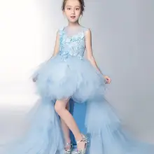 Светло-голубые кружевные Длинные Платья с цветочным узором для девочек на свадьбу, платье с цветочным принтом для первого причастия для девочек, Пышное Платье для принцессы