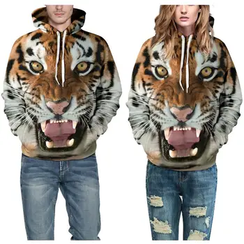 

ZACOO Halloween 3D Printed Tiger Hoodie Animal Cool Long Sleeve Hooded Pullover