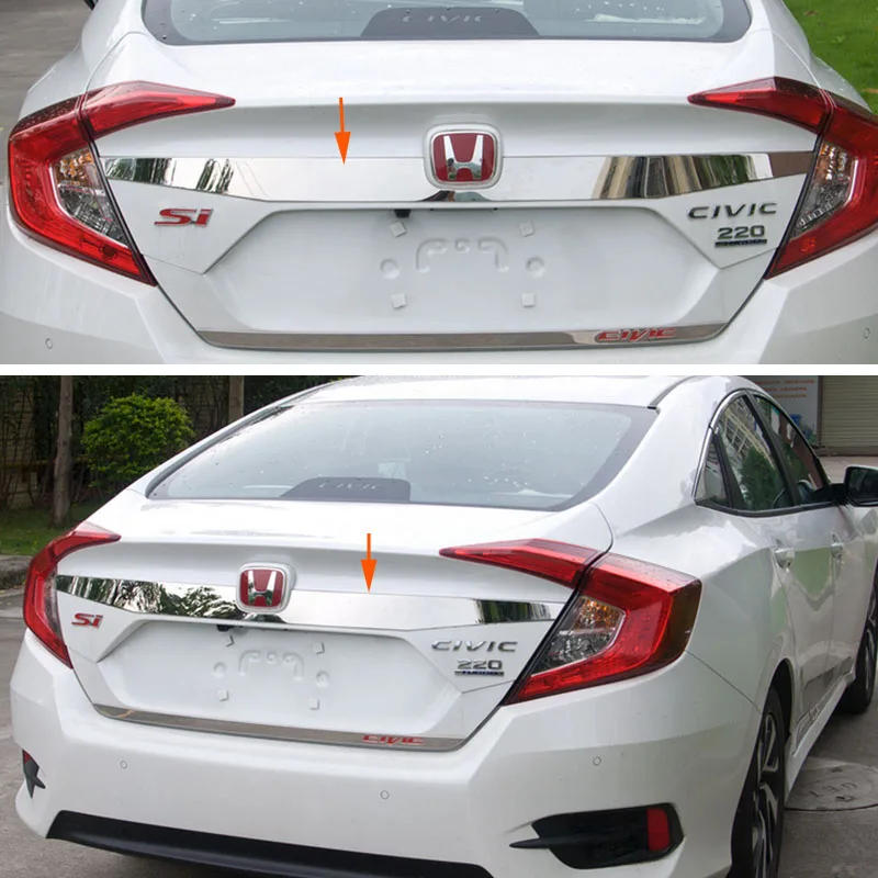 Chromed ABS Plastic Rear Trunk Lid Cover Trim For Honda Civic 10th Gen