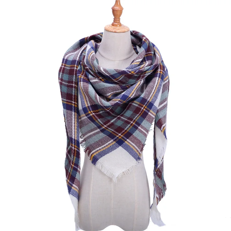 LaMaxPa Модный зимний теплый клетчатый треугольный шарф для женщин/леди одеяло пашмины шаль длинный кашемировый женский кашне, накидки