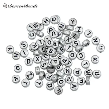 

DoreenBeads Acrylic Spacer Beads Round Gray Mixed Alphabet/ Letter DIY Making Jewelry About 7mm Dia, Hole: Approx 1mm, 500 PCs