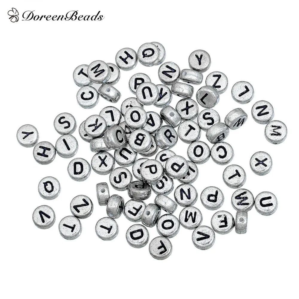 DoreenBeads акриловые бусины разделители круглые серые смешанные алфавиты/буквы