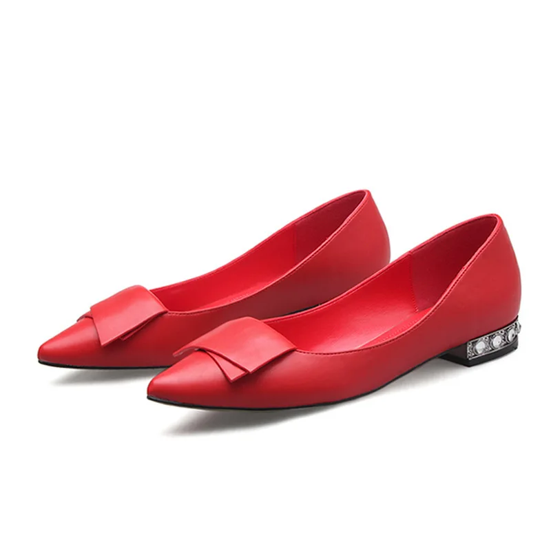 

2018 spring and autumn new rhinestone flat soft bottom low heel women's shoes pointed bow shallow mouth single shoes women.