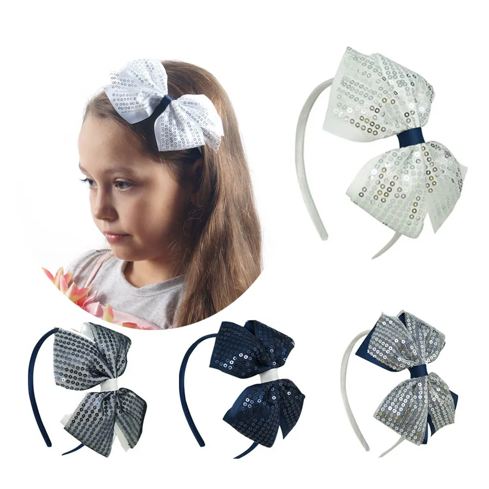 

Sequins Hair Bow With Satin Hairband For Kids Girls Grosgrain And Sequins Hairbows Women Glitter Boutique Hair Accessories