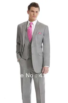 Najtaniej Szary Dobrze Sprzedawać 2 Przyciski Notch Lapel Jasnoszary Groom Nosić Smokingi Groomsmen Męska Suknia ślubna! Best Man Garnitur/niestandardowe Mężczyzn Tuxedo