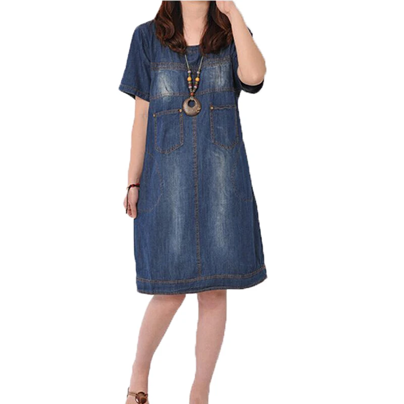 

2018 New Women Denim Summer Dress Vintage Short Sleeve Slim Students Casual Women Denim Jeans Dress Vestidos Mujer Robe Dresses