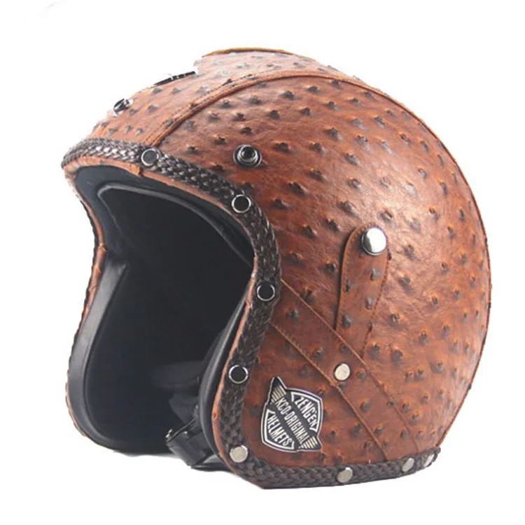 

Retro Vintage Motorcycle Helmet PU Leather 3/4 Open Face Helmet Cafe Racer Cruiser Chopper Casco Moto Helmet DOT