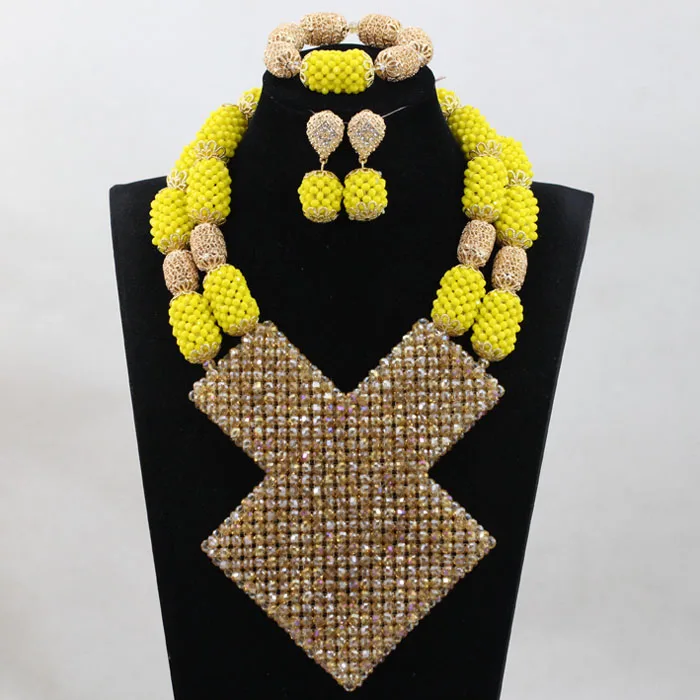 Ожерелье с желтым кристаллом невесты, новейшее Африканское нигерийское свадебное ожерелье, ювелирные наборы, подарок для женщин,, ABH349