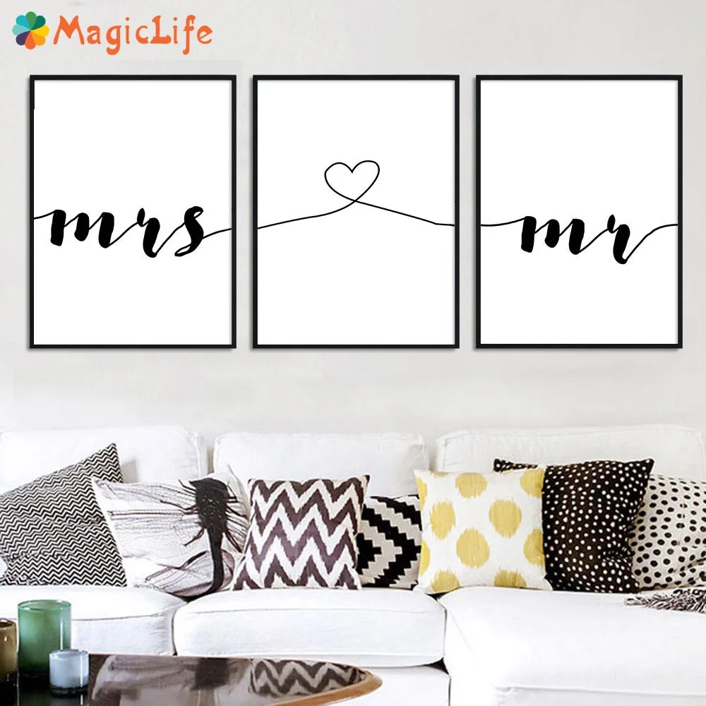 

Mr Mrs Love Simple Quotes Decor Wall Art Canvas Painting Wall Pictures for Living Room Art Prints Unframed