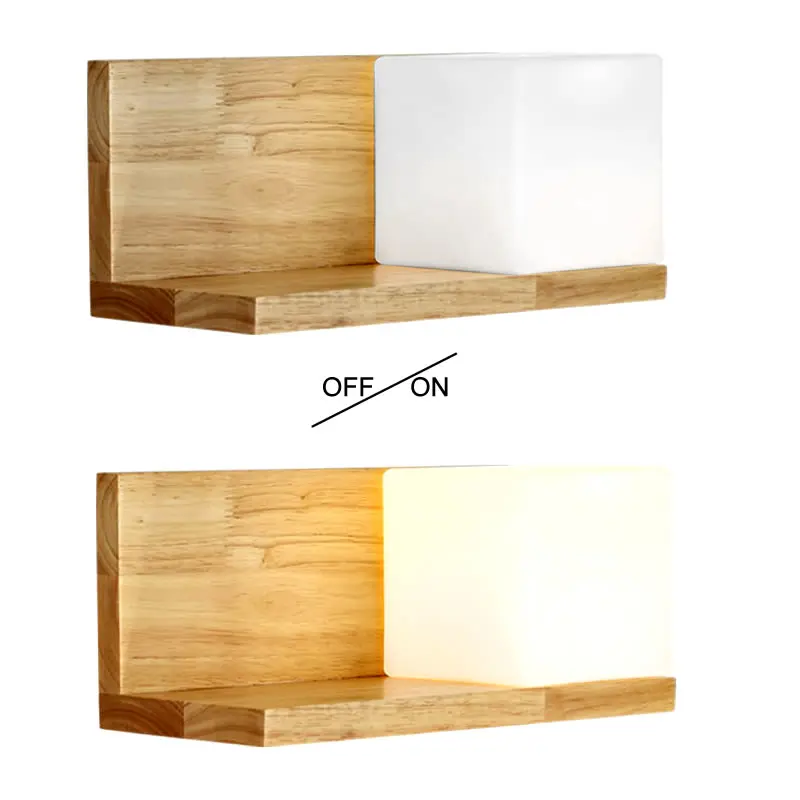 Apextech Bedside Wood Wall Lamp Storage Rack E27 Socket Bed Room Night