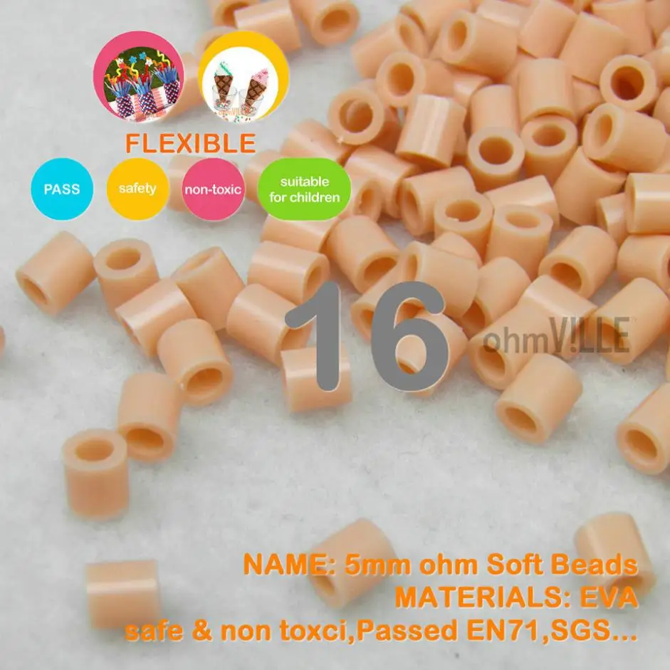HOT Sale!!! 5mm SOFT flexible ohm Beads ( Sand Beige ID 16 ) 90 Colors
