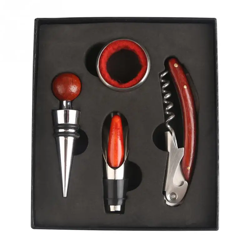 Wooden Wine Accessory Kit Gift Bottle Opener Drip Ring Corkscrew With