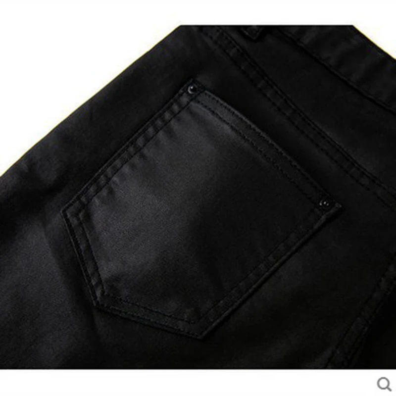 Idopy Men`s Coated Jeans Korean Fashion Cool Waxed Waxing Slim Fit