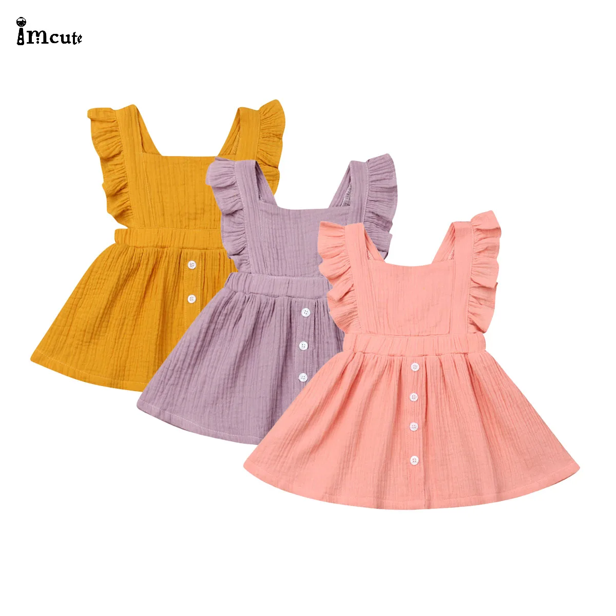 2019 New Summer Newborn Toddler Baby Girl Clothes Solid Ruffle Sleeveless Button Backless Princess Party Skater Dress Outfits | Детская