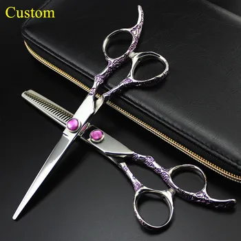 

Custom logo professional japan 6 '' purple Plum handle hair scissors cutting barber salon thinning shears hairdressing scissors