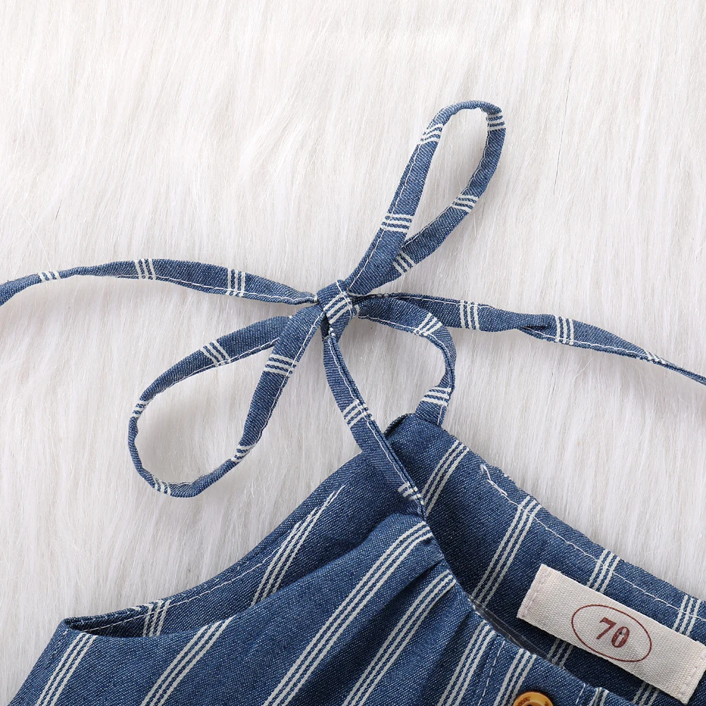 Baby Rompers Clothes Summer Strap White Stripes Print Toddler Girl Jumpsuits Navy Blue Infant Kids Sleeveless Overalls 1-4T