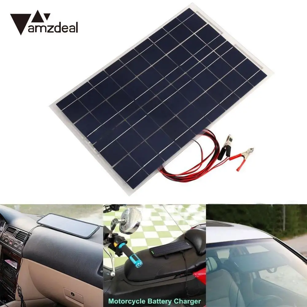 

AMZDEAL 18V 30W Portable Solar Power Panel Car RV DIY Battery Charger W/Alligator Clip Professional Home Travelling High Quality