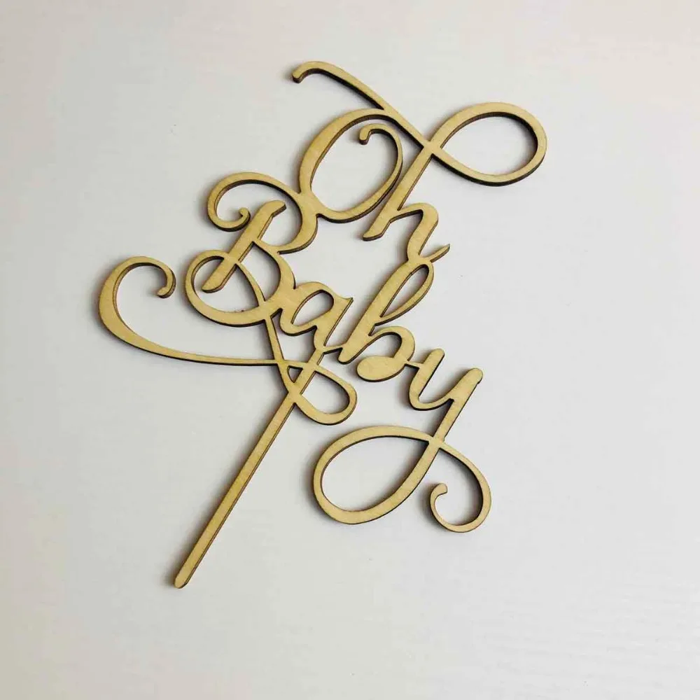 Oh Baby Cake Topper for Baby Shower Cake Decoration Supplies  , Wood Glod mirror Color Acrylic Cake Topper Commemorative topper (5)
