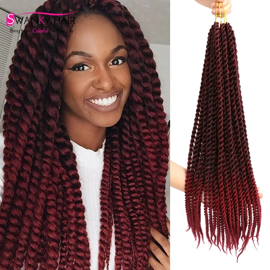 T27/30/Burgundy/Purple Ombre Crochet Twist Hair 22Inch 85G 12Roots/Pack Freetress Hair