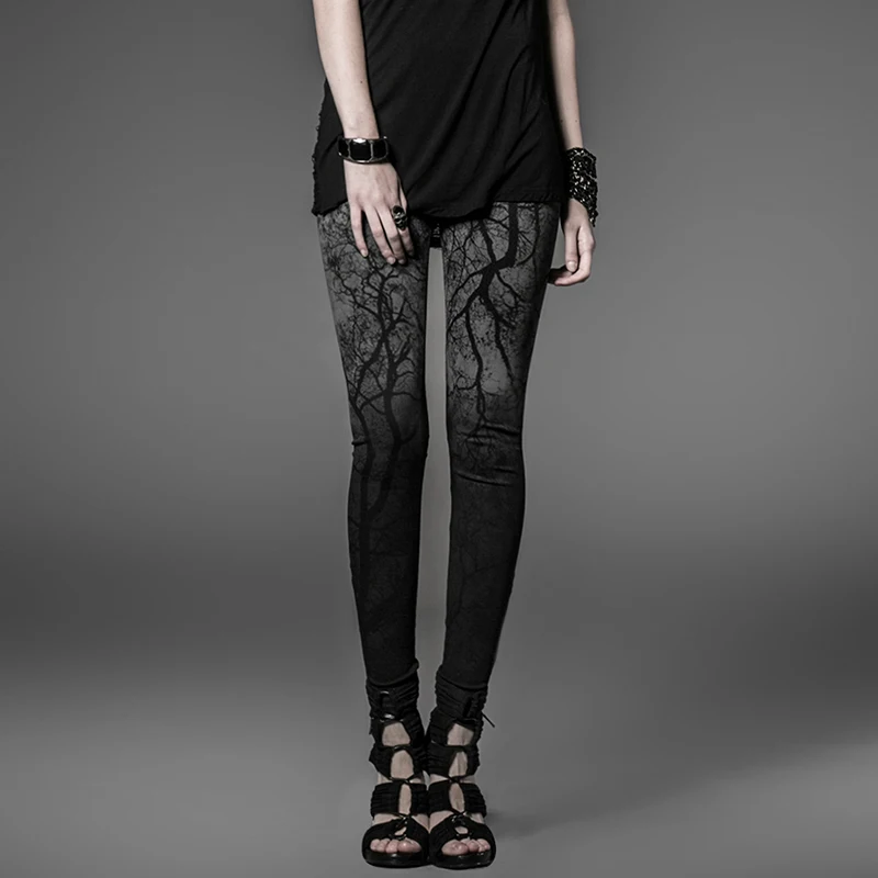 

Steampunk Branches Printing Tight Leggings for Women Gothic Black Slim Stretch Leggings Pants