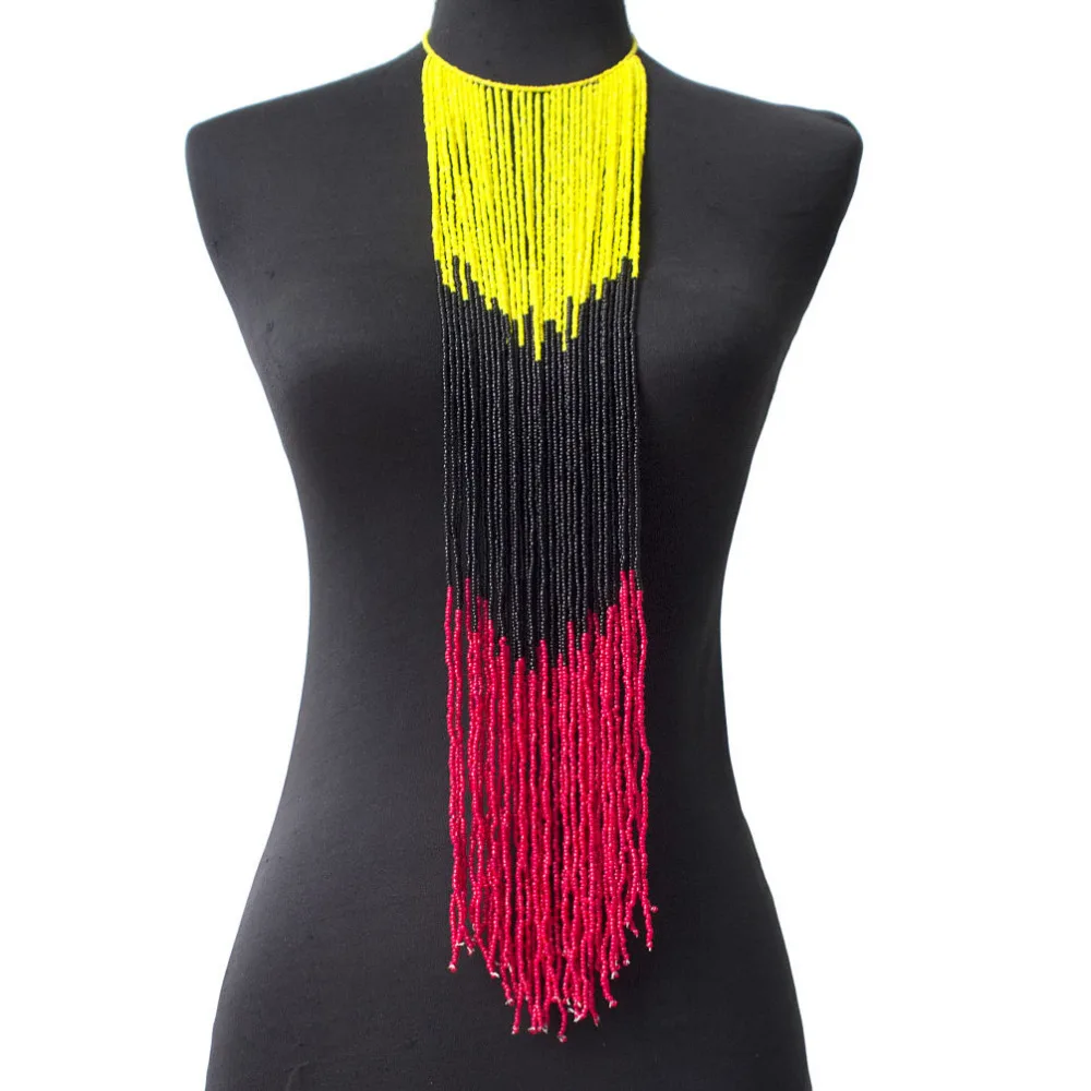 

Bohemian Resin Beaded Long Necklaces Pendants Women Handmade Beads Collar Bib Choker Statement Necklace Ethnic Jewelry UKMOC