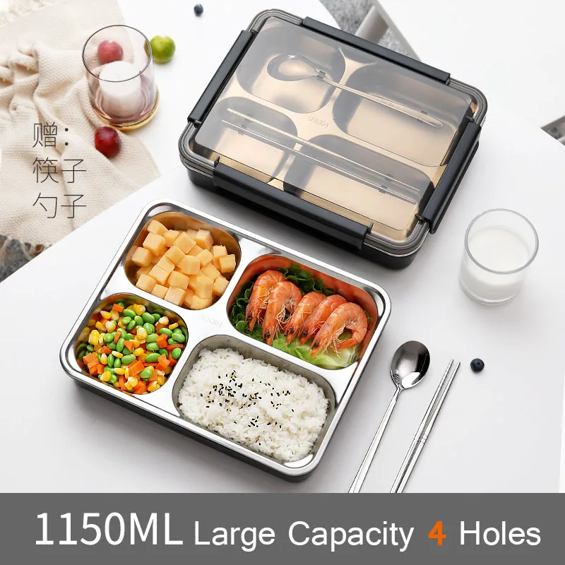 L-4 Holes 304 Ланч-бокс из нержавеющей стали Bento Boxs герметичный японский контейнер для продуктов портативный термос Тепловой Посуда для студентов для пикника - Цвет: L-4 Holes
