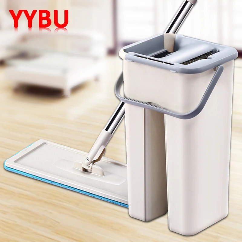 

YYBU Magic Cleaning Mops Free Hand Mop with Bucket Drop Shipping Floors Squeeze Flat Mop with Water Home Kitchen Floor Cleaner