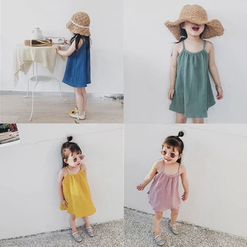 

2-6 Years Girls Sleeveless Dress Baby Girl Clothes Summer Kids Cotton Princess Dress Children Candy Color Sling Dress Kid Outfit