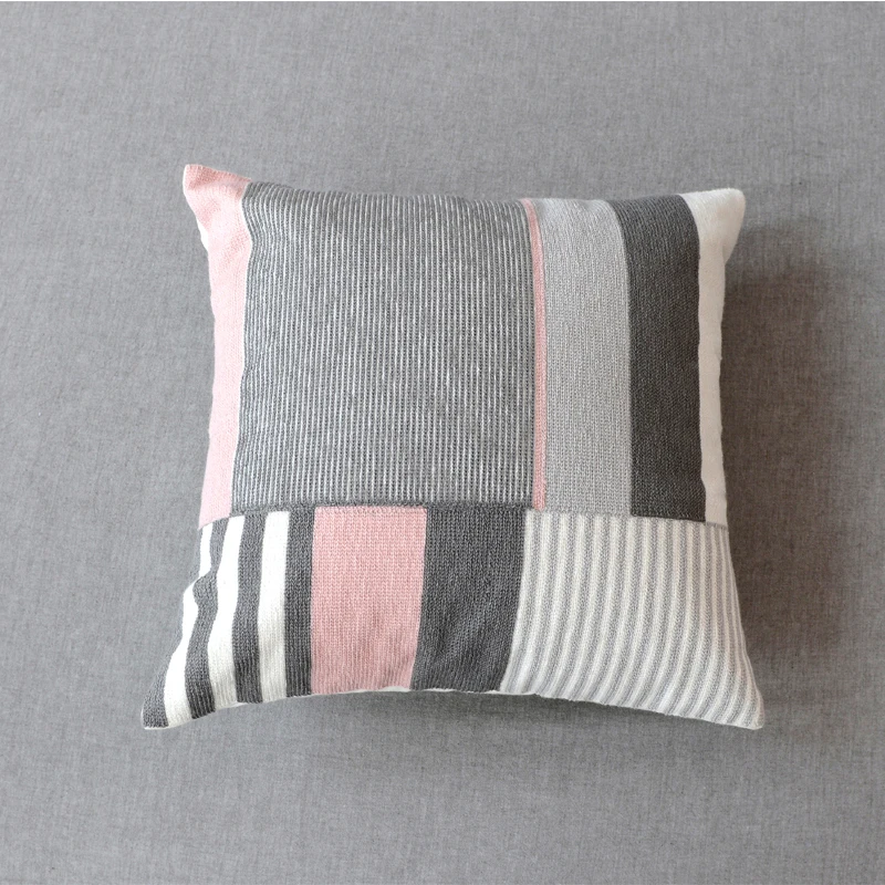 Geometric Embroidered Cushion Cover Pink Grey Pillowcase Canvas Cotton Square Embroidery Pillow Cover 45x45cm  Home Decor