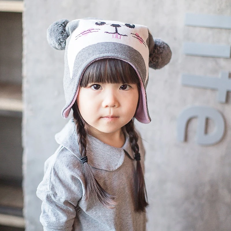 2016 New babys hat high quality knitted caps cartoon rabbit baby girls