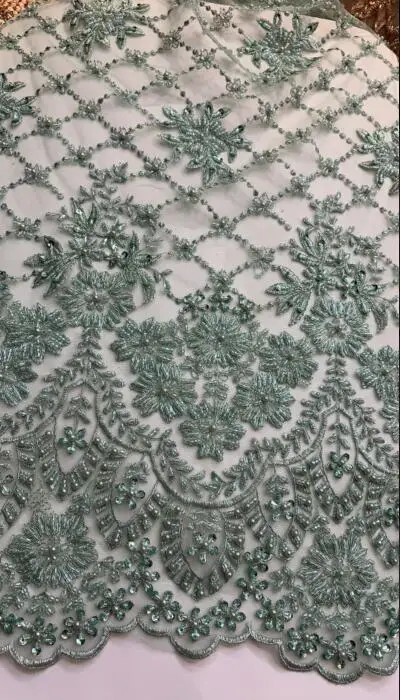 

ZH191808 Embroidered Cord Lace Fabric with full beads for bridal dress Nigerian french net Lace