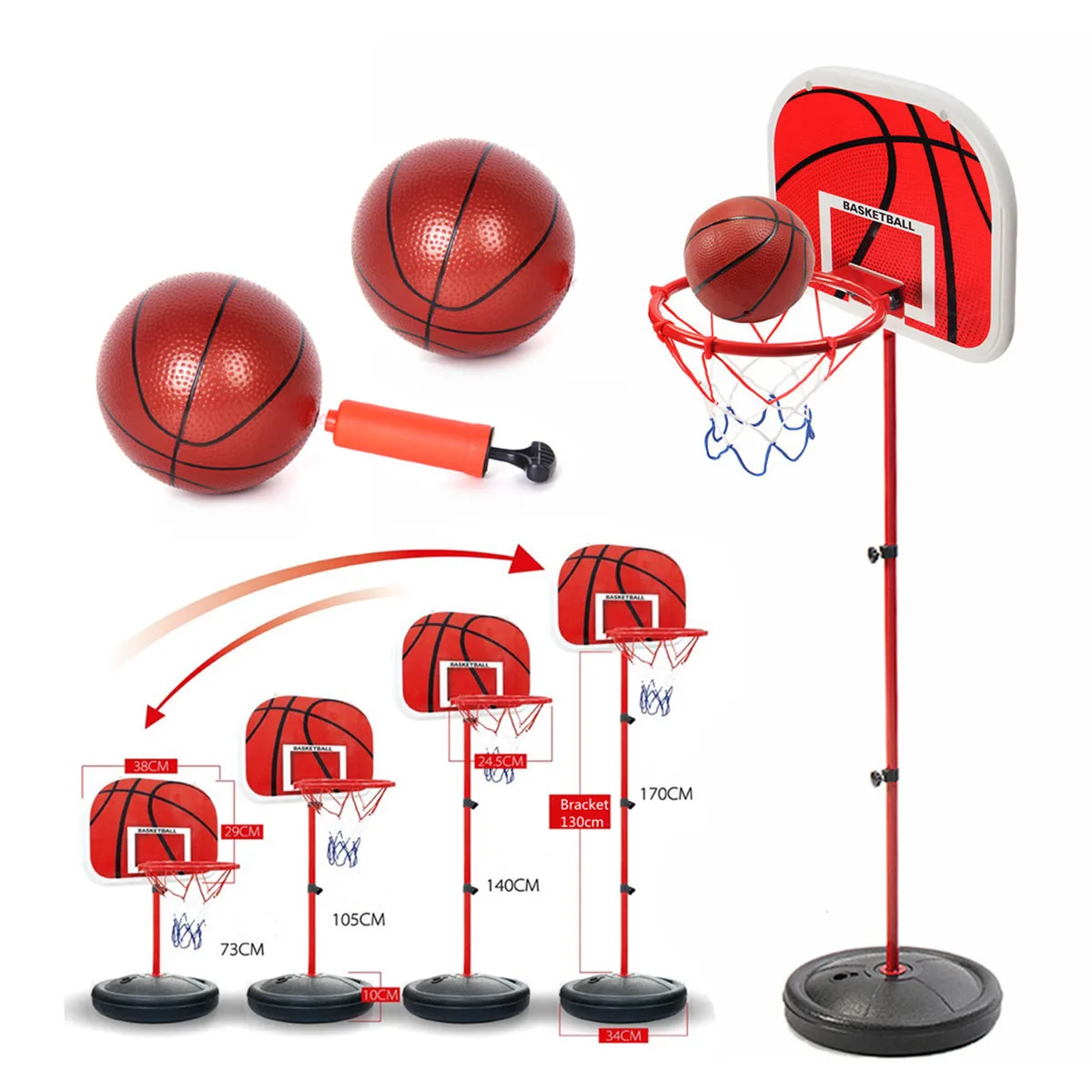 

Adjustable Kids Mini Basketball Stand Backboard Goal Hoop Rim Net Set Toy with Basketball Ball Pump for Children Boys Training