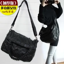 2016 Sac En Peau de Mouton Mode Tout-Allumette Patchwork de Cuir Véritable Grand Sac des Femmes Une Épaule Croix-corps Noir Punk Hobos sac