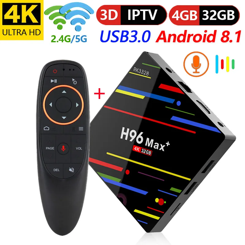H96max plus Android 8.1 Smart TV BOX Rockchip RK3328 Quad Core 4g/32g 4g /64g 2.4g WIFI H.265 VP9 UHD 4 k HD MI 2.0A Media Playe