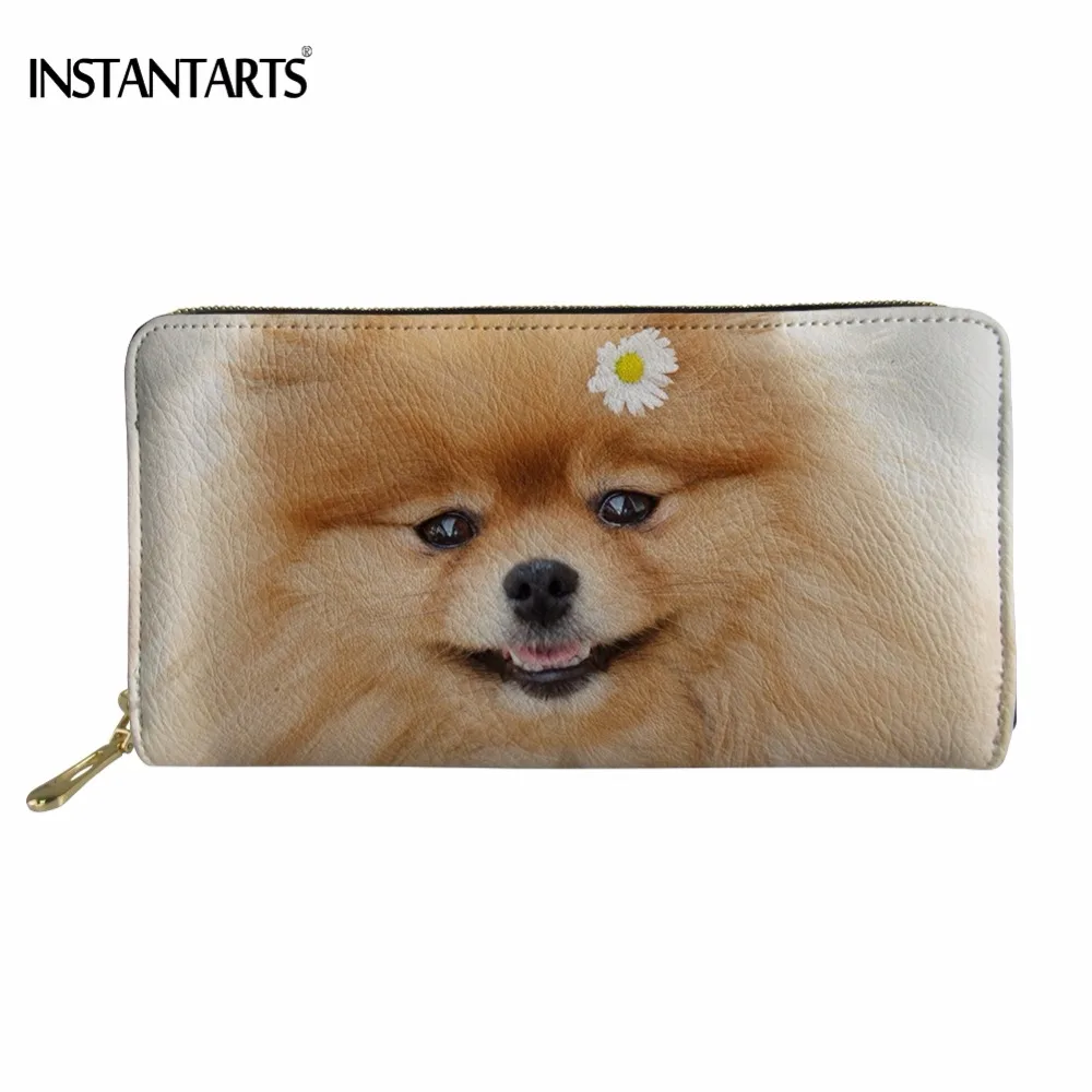 INSTANTARTS Woman Long PU Leather Wallet Funny Dog/Puppy Pomeranian