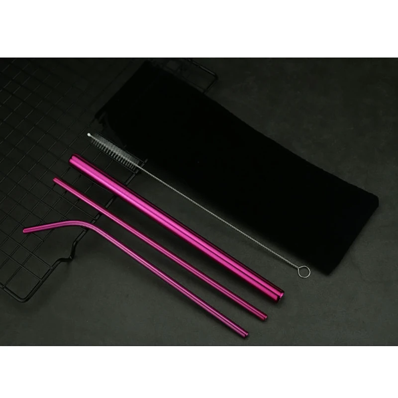 5pcs Drinking Straw Stainless Steel Metal Straw with 1 Cleaner Brush Drinkware Accessories For Drinks Milk Tea Coffee