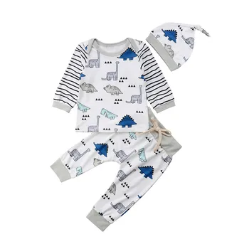 

0-18M Newborn Baby Boy Girl Clothes Set Baby Boy Girl Long Sleeve Cartoon Dinosaur Outfit Tops+Pants 3Pcs Outfits Unisex Clothes