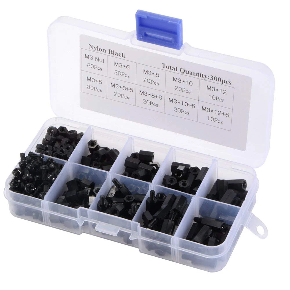

300Pcs/Set M3 Nylon Hex Standoff M-F Spacer Bolt Screw Nut Assortment Kit DIY Fixed PCB Thread 6mm AD219