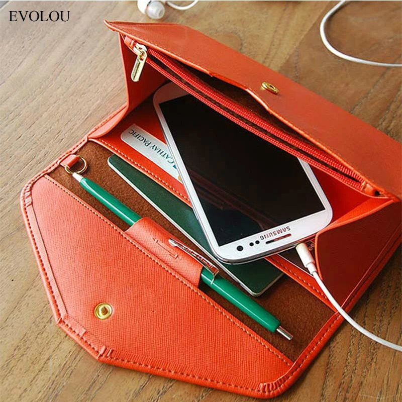 Women Purse Envelope Wallet Leather Case for Iphone 7 6s Plus Se S6 S7 Edge A5 A7 2017 Xiaomi Universal Pouch Phone Bag Lady