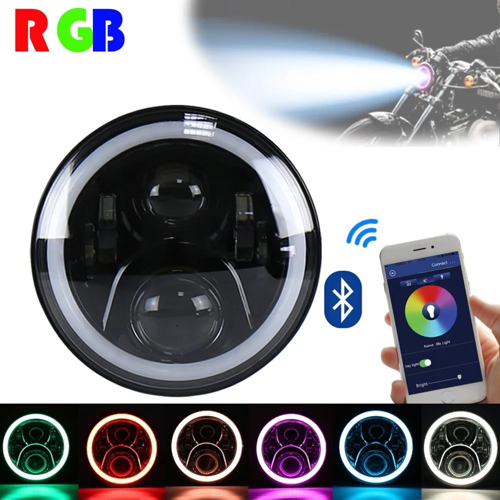 

7inch moto Led Headlight RGB Halo Ring Bluetooth Control Motorcycle Lamp For Harley Davidson FLD Touring Softail